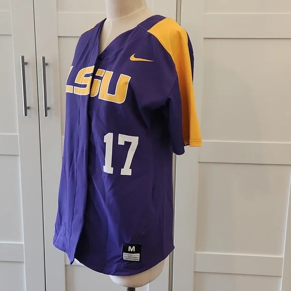 Nike LSU Tigers Softball Game Jersey Women's Medium Purple 881244 Yellow White - Picture 2 of 3